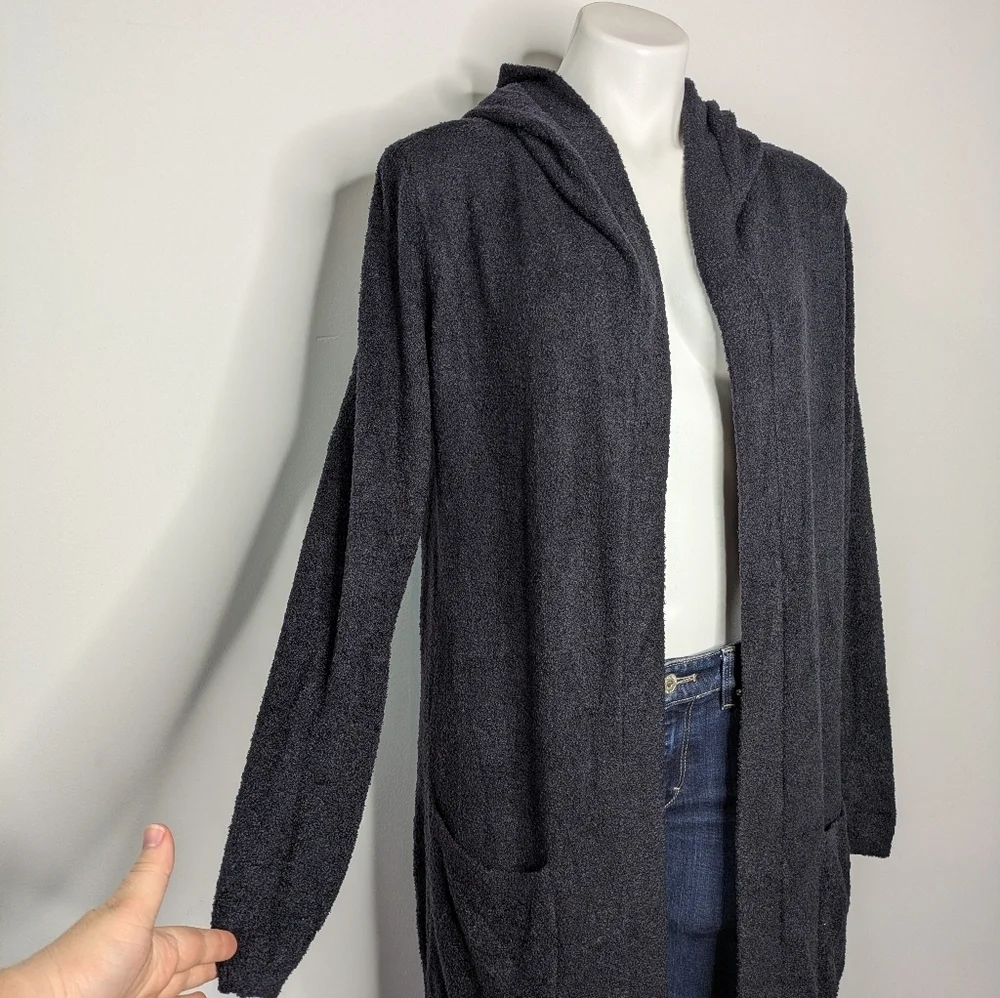 Barefoot Dreams Cozy Chic Lite Black Hoodie Cardigan Sweater Robe M - Picture 3 of 9